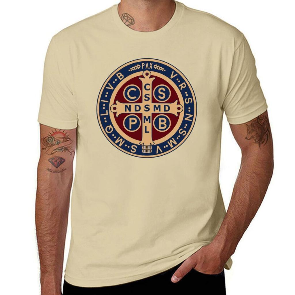 Saint Benedict Medal Tshirt Sports Fans Boys Whites Plus Size Tops Unisexs Workout Shirts