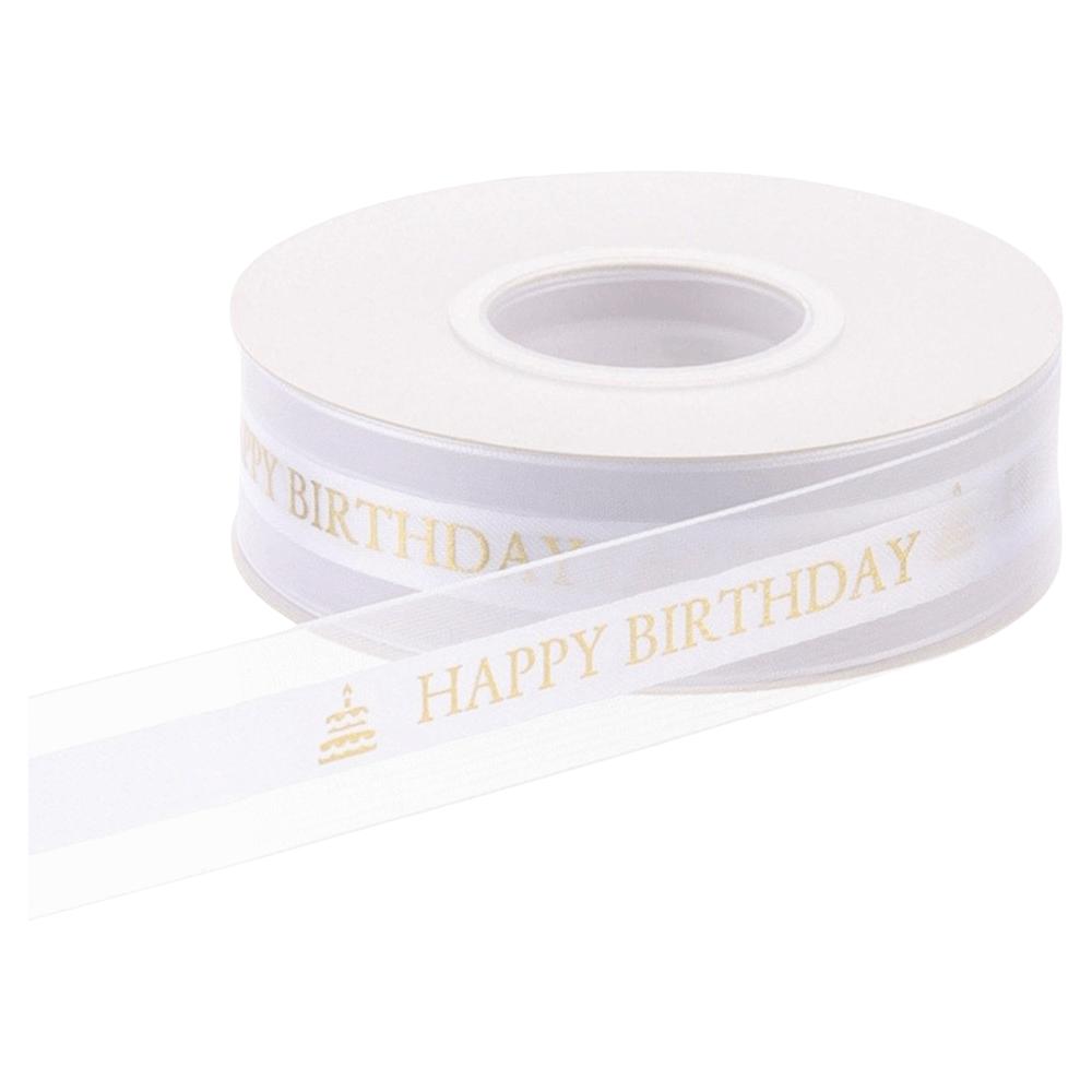 Happy birthday Organza Ribbon 2.5cm Width Lurex Ribbon Bow Making Satin Ribbon  Gift Packing