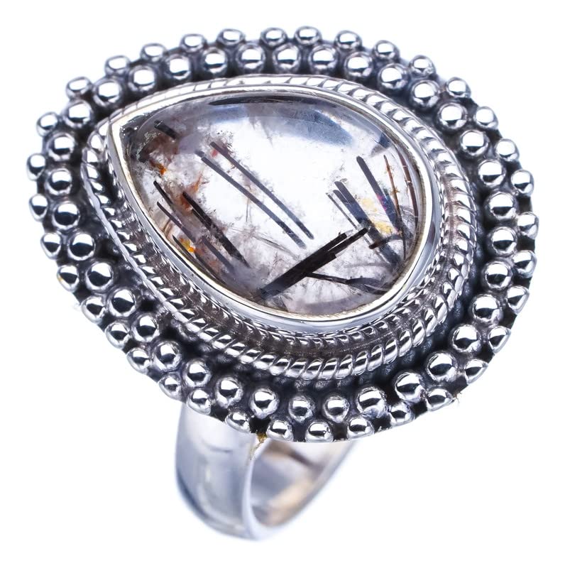 

StarGems® Natural Rutilated Quartz Handmade 925 Sterling Silver Ring 7 F2488