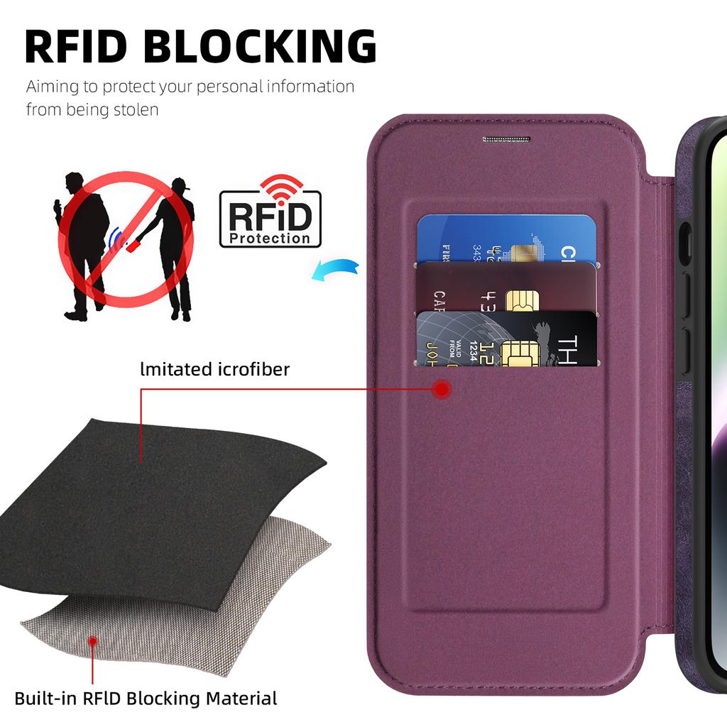 For iPhone 14 Case Compatible with MagSafe RFID Blocking Card Holder Leather Phone Cover
