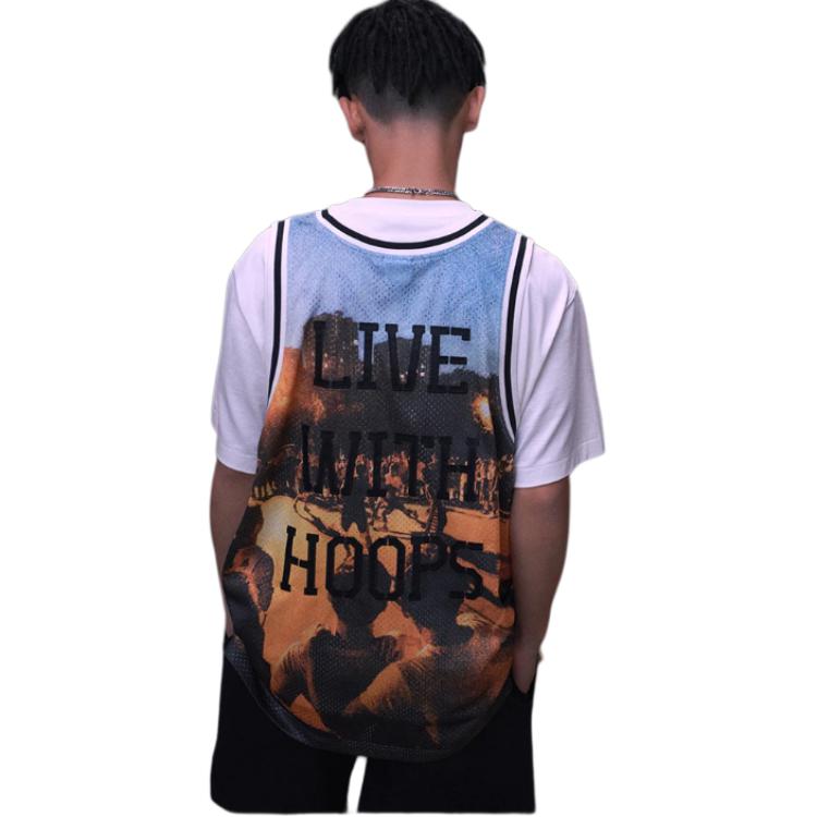 Li Ning Bad Five Letter Print Sleeveless Basketball Jersey Men jersey Blue AAYT041-1