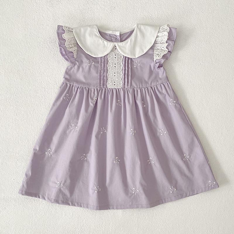 Летнее кружевное платье с воланами и бантом для девочек (младенцев и малышей) 90cm