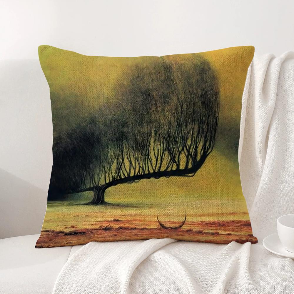 Art Z-Zdzislaw Beksinski Cushion Cover Summer Coolness Linen Fabric Double-Sided Printing Pillow Case Sofa Home Decor Gift