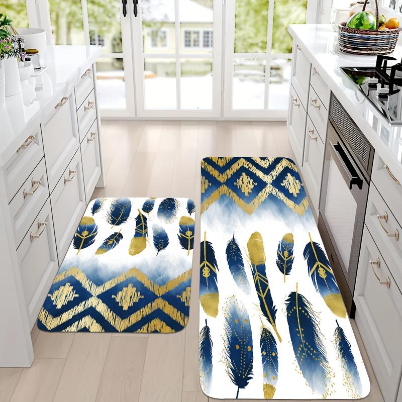 1Pcs Bohemian Feather Pattern Floor Mat Modern Kitchen polyester Rug Non-Slip Colorful Indoor Carpet, For Home Bathroom Bedroom Living Room Decor