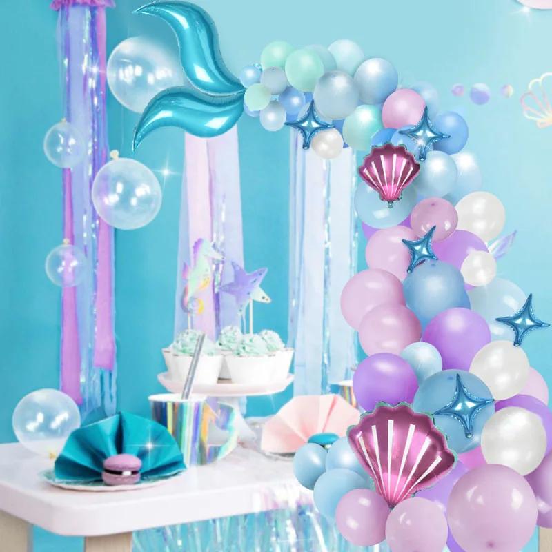 5pcs/set Mermaid Tail Shells Balloons Under the Deep Sea Mermaid Theme Party Decorations Baby Shower Girl Birthday Party Favors
