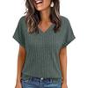 2026 Summer European & American Plus Size Women's V-neck Casual Brushed Solid Color T-shirt