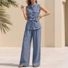 Women Sleeveless Vest Tops and Long Pants Casual Two Piece Suit Sets