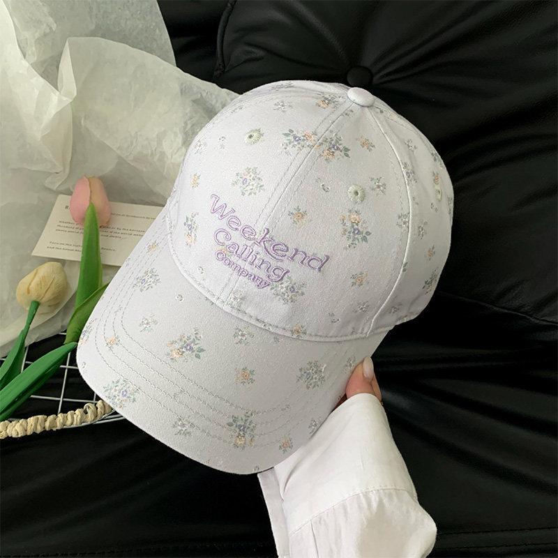 Women Flower Print Baseball Cap Letter Embroidery Summer Adjustable Sun Hat Casual Outdoor Girl Sunshade Duck Tongue Cap