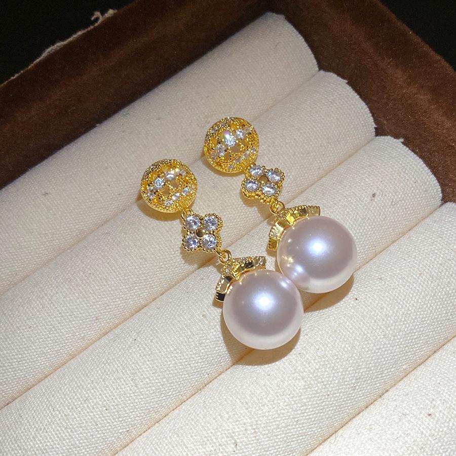 Zircon Flower Pearl Earrings Exquisite Elegant Jewelry