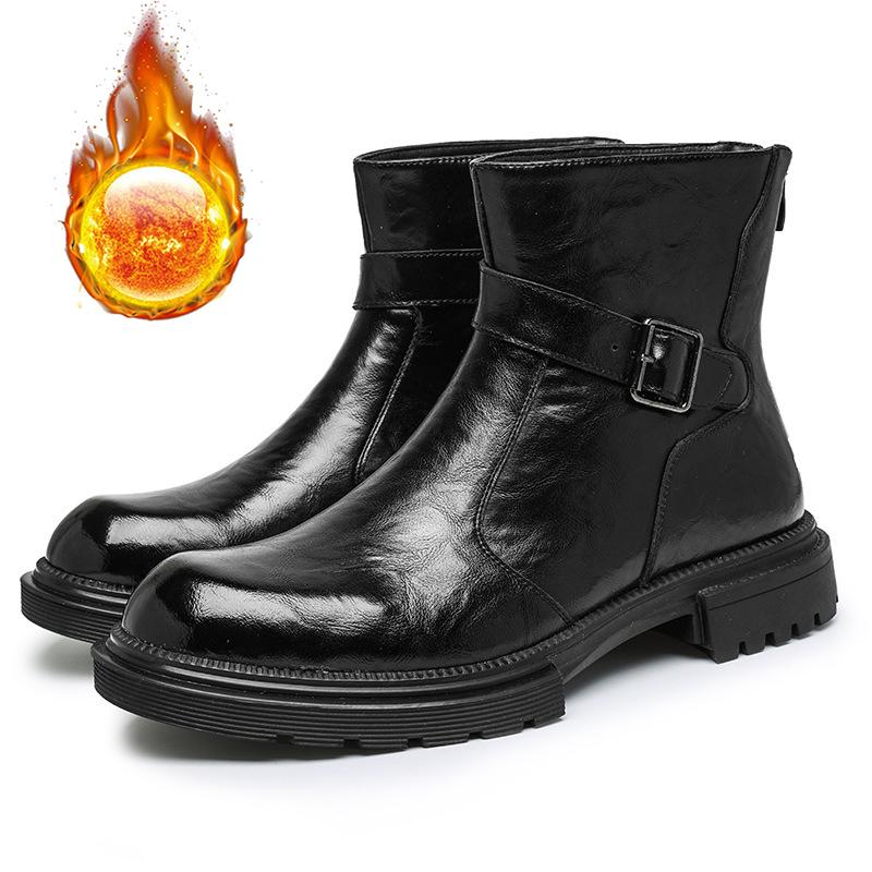 

Зимняя обувь 2025 Мужские ботинки Оксфорды Натуральная кожа Теплый плюш Британский стиль Коровья кожа Модный бренд Мужские ботильоны 42 чёрный