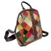 Retro Damentasche Farbiger Leder Plaid Splicing Rucksack Damentasche Erste Schicht Rindsleder Reiserucksack Vielseitig
