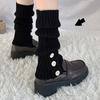Women  Vintage Button Leg Warmers New Autumn Winter Knitted Socks with Yarn White Long Tube Pile Socks JK Keep Warm Leg Warmers