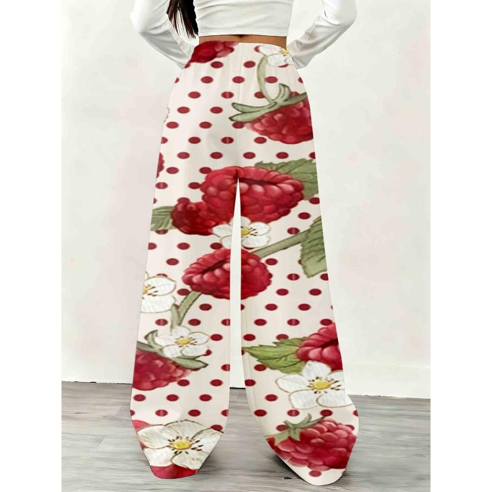 Broken raspberry printed polka dot sweatpants, women's casual loose leggings, drawstring waist comfortable home pants