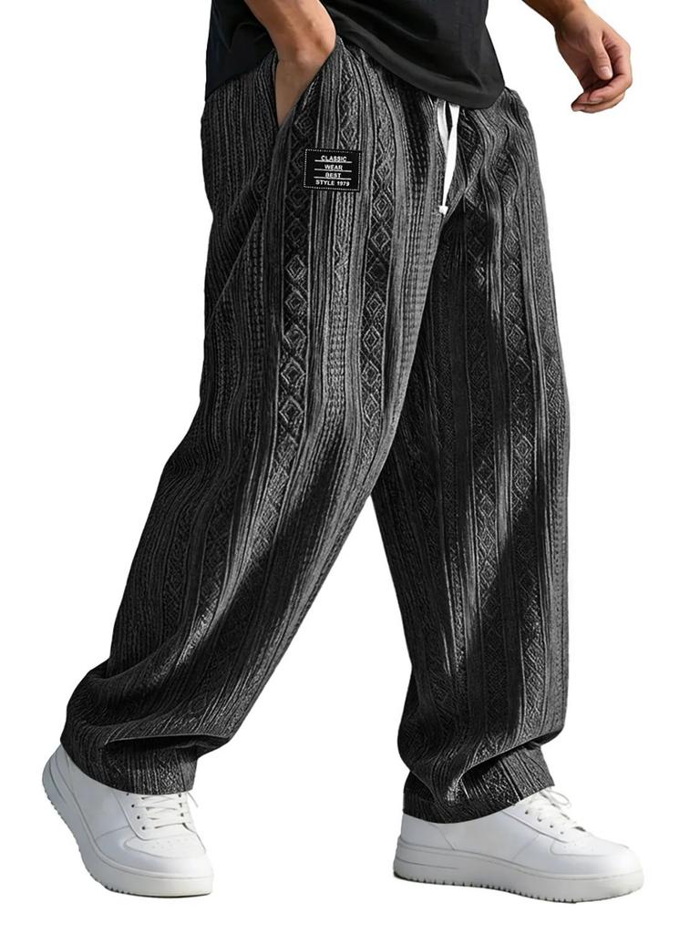 European and American straight-tube loose-tie sports casual pants knitted jacquard trousers men's versatile
