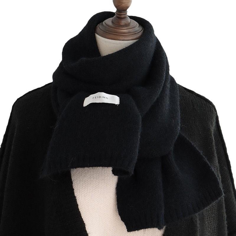 Korean Style Solid Color Knitted Wool Scarf - Women's Autumn & Winter Imitation Cashmere Neck Warmer