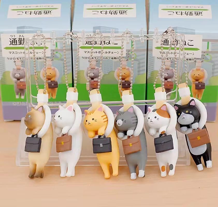 Kawai Anime Hanging Ring Commuter Handbag Cat Action Figure Keychain Blind Box Bagpack Pendent Capsule Toys Kids Unique Souvenir