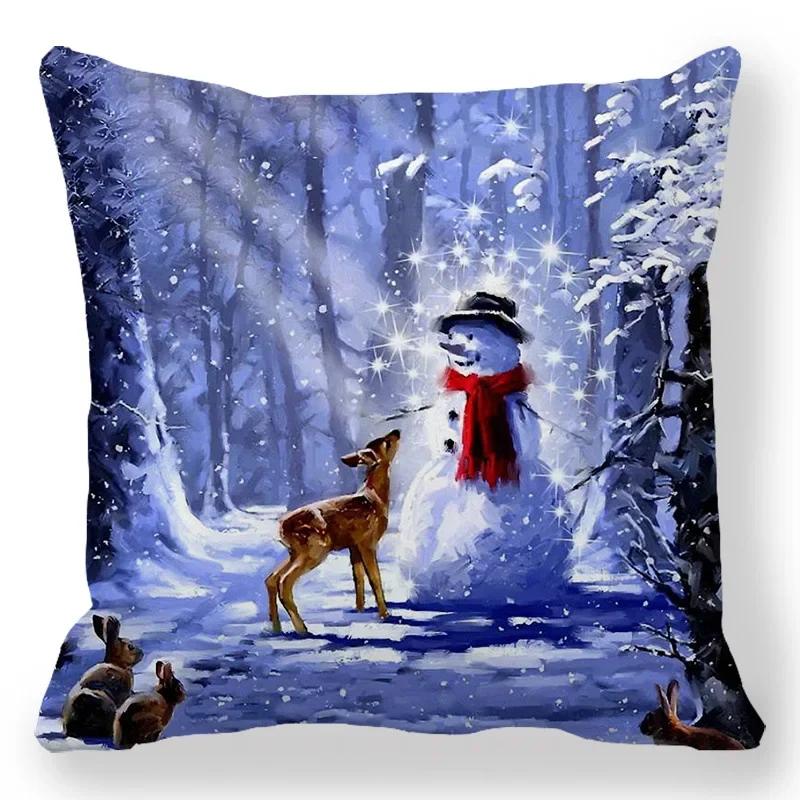 Home Bedroom Living Room Decorations Cushion Cover Santa Print Pillowcase New Year Christmas Decorations