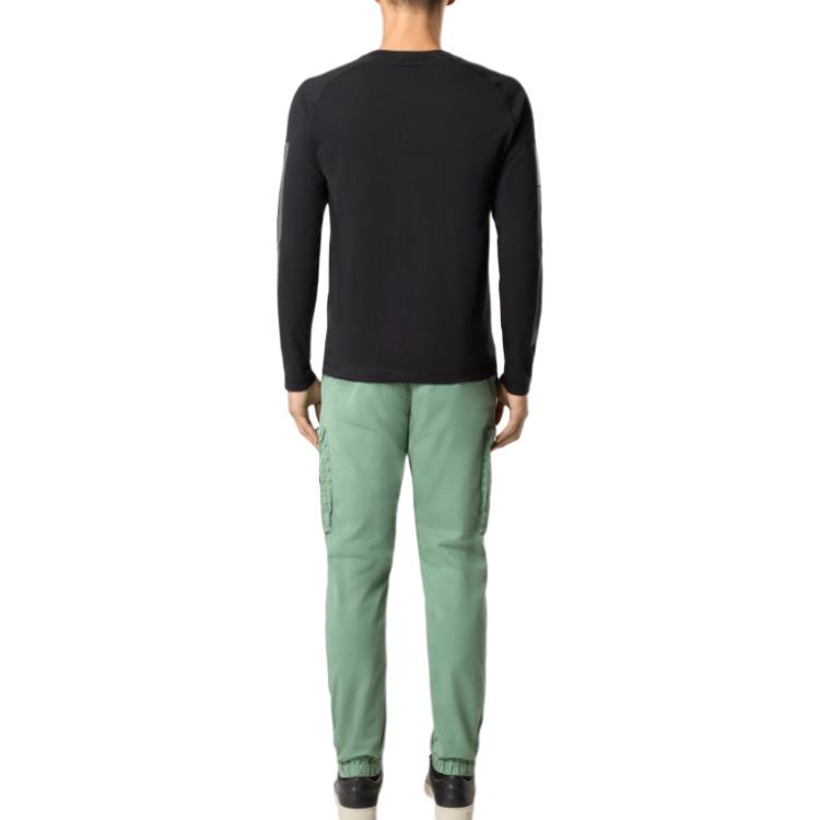 STONE ISLAND Letter Round Neck Slim Fit Raglan Long Sleeve T-Shirt Men Tops Black K1S1521000-05S0082-V0029