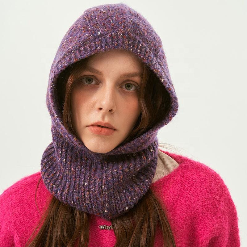New Design Balaclava for Woman Girls Knitted Hoodie Beanie Hat Outdoor Winter  Windproof Balaclava Facemask