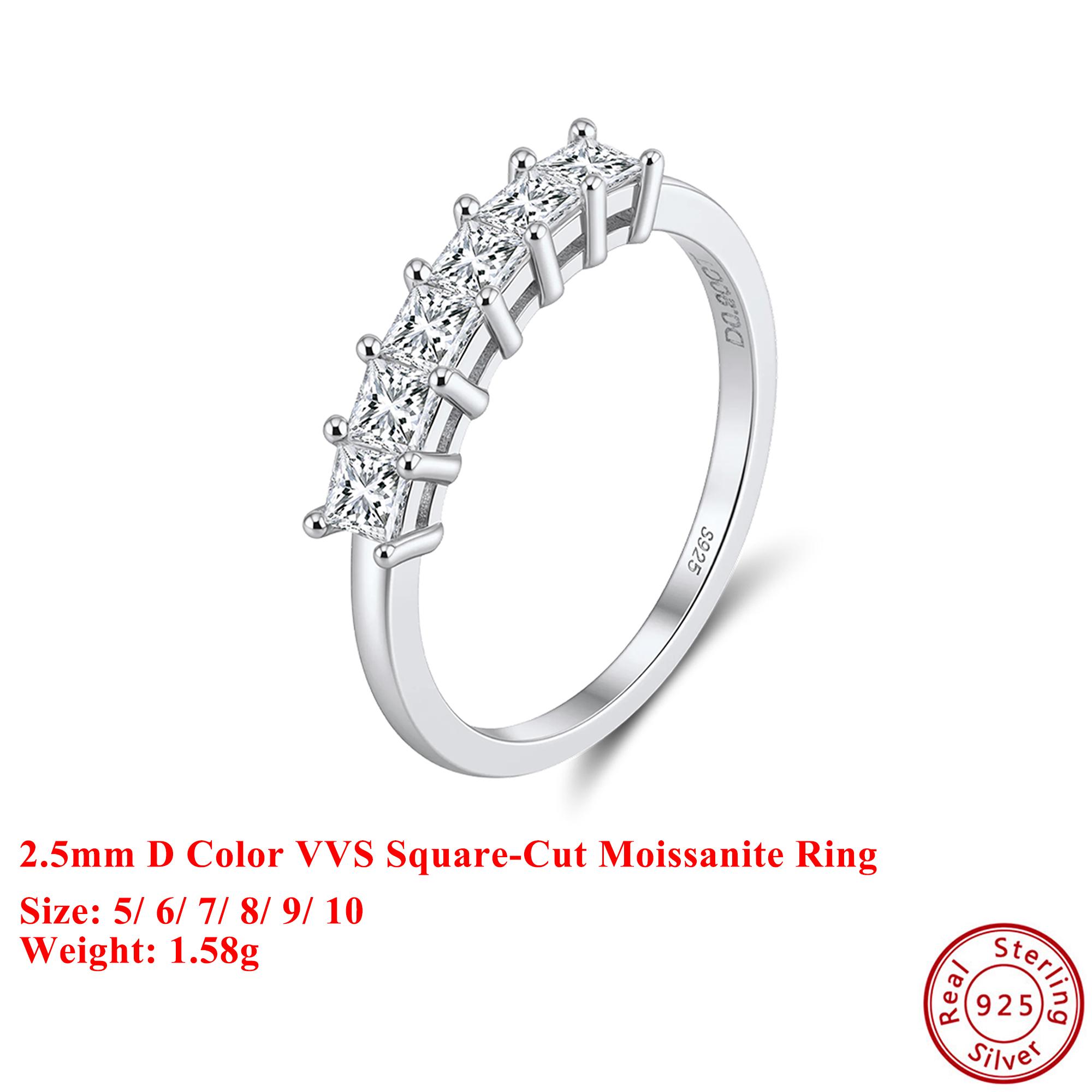 

Effie Queen S925 Silver 2.5mm D Color VVS Square -Cut Moissanite Ring Simple Jewelry for Women Wedding Party Banquet Gift MOR13 5 серебряный