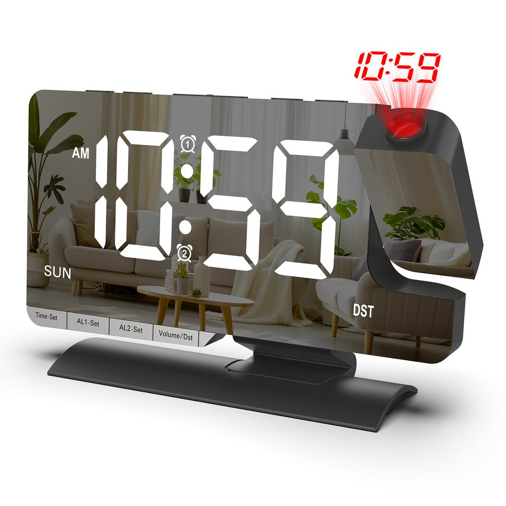 LED Digital Alarm Clock with Time Projection, Dual Alarms, USBCelsiusType-C Charging Ports, 6-  Dimmable, Daylight Saving Time (DST), Snooze