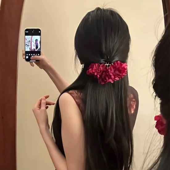 Women Hair Stick Artificial Flower Decor Hairpin Buns Half-Combed Hairstyles Chinese Hairpin Headgear Hanfu Hair Accessories