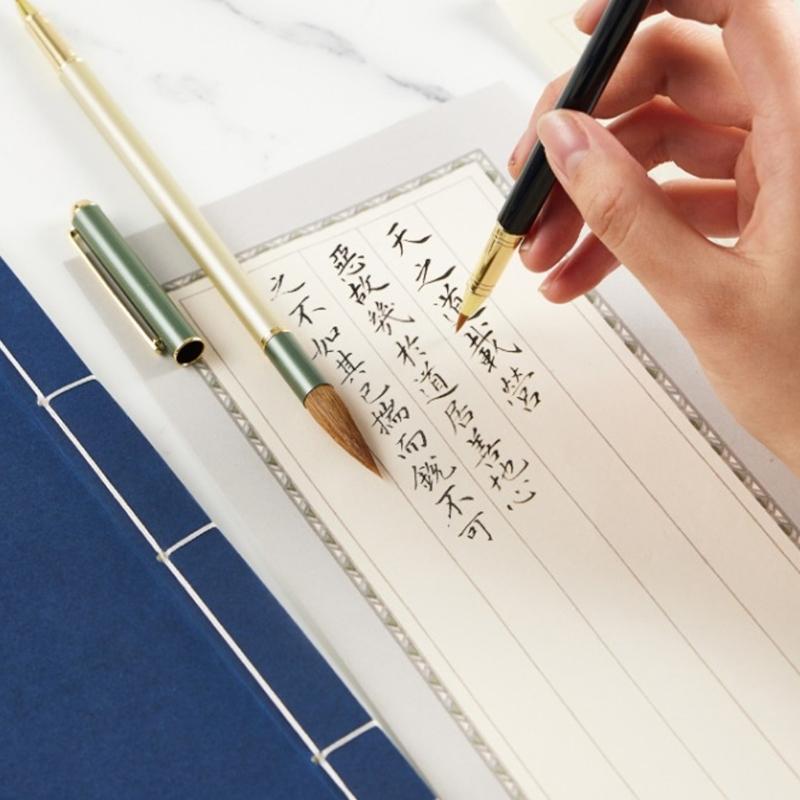 Metall Chinesischer Kalligraphiepinsel Sumi Malpinsel Regelschrift Schreibpinsel mit Tintenkonverter 4 Tintenpatronen