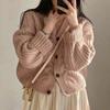 Winter Warm Langarm Strickjacke Damen V-Ausschnitt Lockerer Pullover Herbst Elegant Einfarbig Lässiges Strickoberteil
