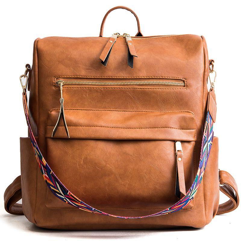 

Stylish Women s Backpack In Soft Pu Leather For School And Travel With Adjustable Straps коричневий