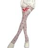 Love Bow Black Silk Knee Socks Sweetheart Red High Thighs Socks Women'S Pure Legs Stockings