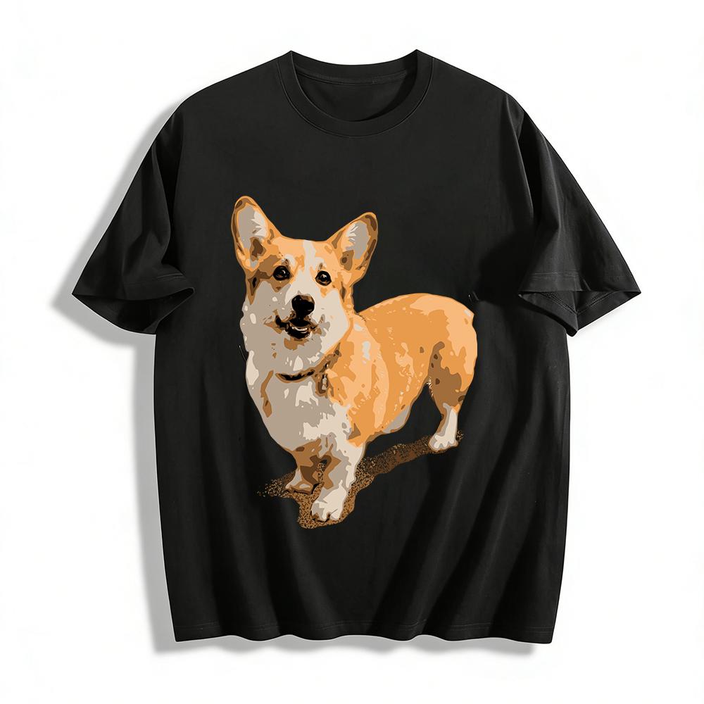 

Welsh Corgi Print Casual Top Unisex Versatile Crewneck T-Shirt Pure cotton T-shirt 6XL