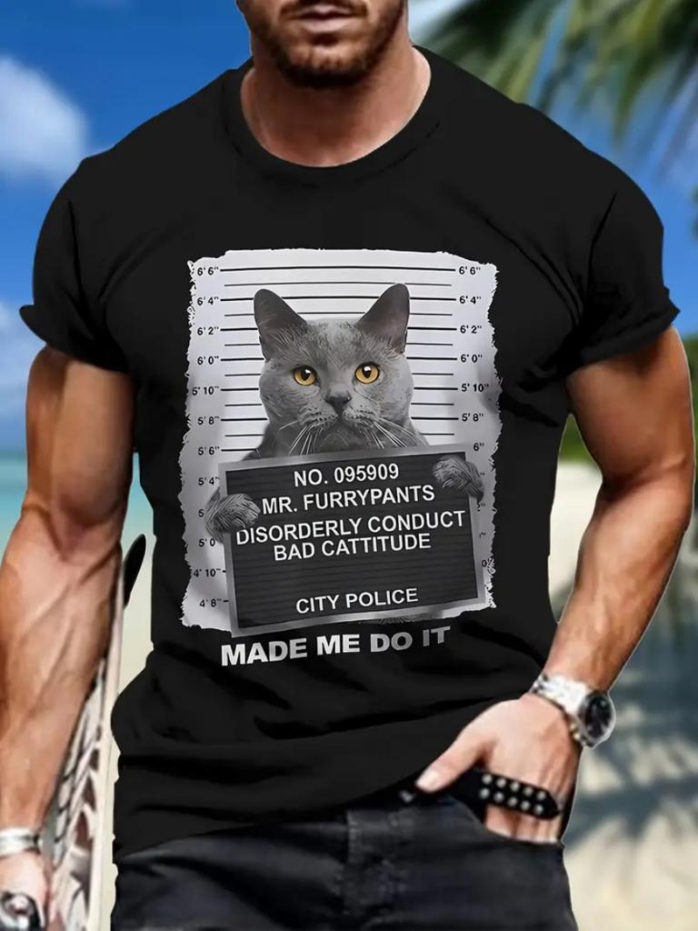 Tricou Amuzant Pisică Bărbați Grafică Parodie Tricou Imprimare 3D Personalitate Mânecă Scurtă Gât Rotund Cămașă Casual Bărbați Tricouri Cool Topuri