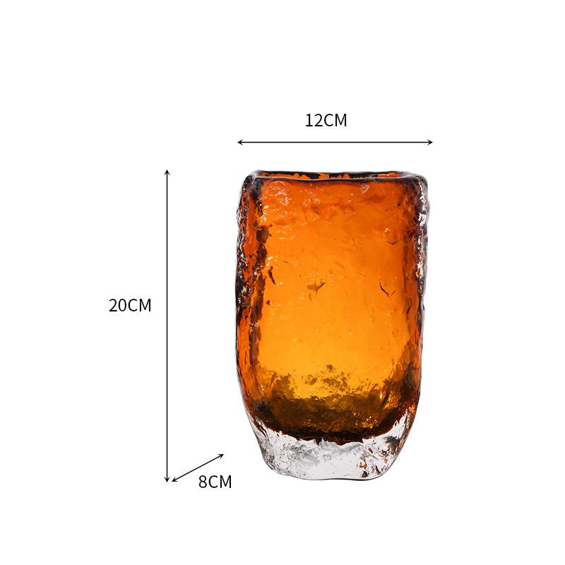 Ice Patterned Amber Glass Vase Plant Pots Table Decoration Flowers Arrangement Decorative Floral Vases Room Aesthetic Decor