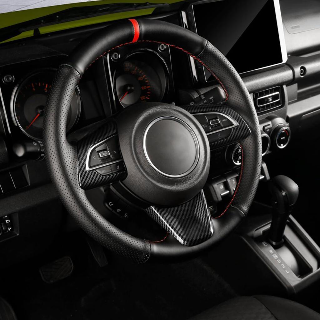 FDAIUN Car Steering Wheel Button Panel Decorative Frame for Suzuki Jimny 4th Generation Carbon Fiber Made of Stylish Interior Panel with Tape (JB64,