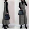 2026 Spring/Autumn Woolen Plaid V-Neck Crossover Vest Dress - Japan/Korea Style