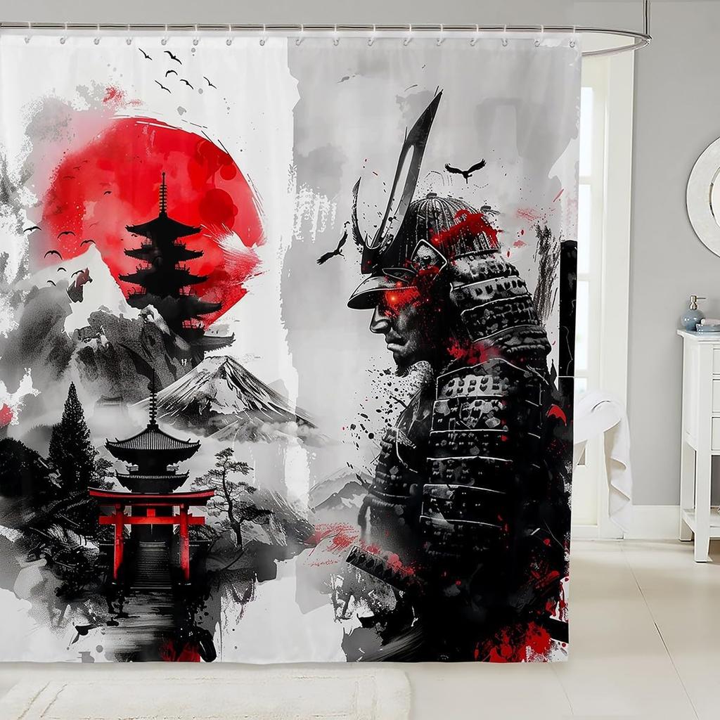Samurai Fabric Shower Curtain Japanese Style Shower Curtain for Kids Boys Girls Vintage Dragon Bathroom Waterproof Accessories