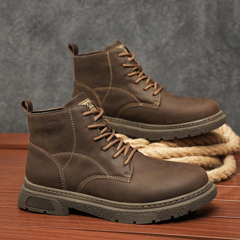 Hot-selling Men Leather Ankle Boots Four Seasons High Top Shoe Outdoor Casual Hiking Boots Retro Motocross Boots Anti-slip Botas