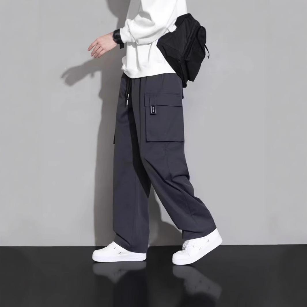 

New Loose Casual Pants for Men Korean Style Trendy Versatile Pants for Large Size Solid Color Wide-leg Floor Trousers 4XL серый