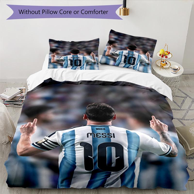 Messi World Cup Glory Bedding Set,Soft Bed Linen for Bedroom Home Decoration,Football Fan Gift,Breathable Duvet Cover with Pillowcases,Soccer Themed,P