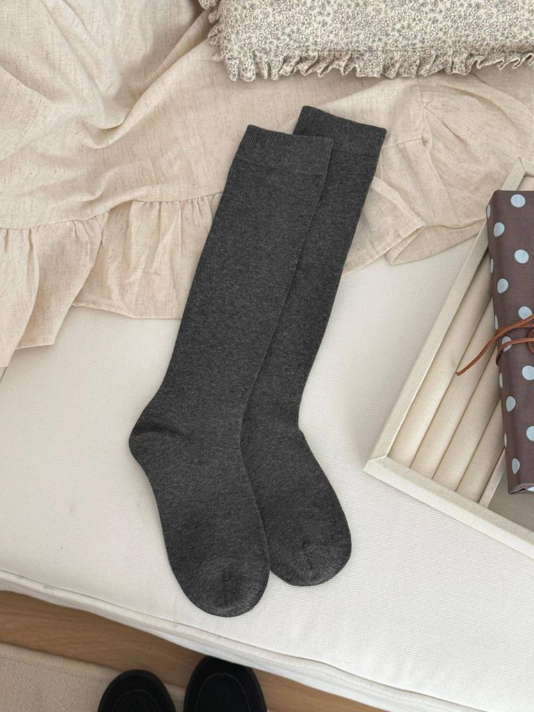 Women Gray Calf Socks,Spring Autumn Winter Micro‑Pressure Leg Socks,Thin Solid Color Stackable High‑Elastic Breathable Pure Cotton Versatile Socks