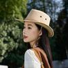 Vintage Western Cowboy Hat Solid Color Basin Hat Wide Brim Jazz Hat Outdoor Sun Protection For Hiking Camping Riding