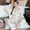 Ice Silk Thin Style Women'S Long-Sleeved Pajamas Spring And Autumn Cartoon Brown Puppy Polka Dot Print Loungewear