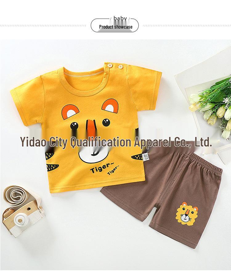 Kids' Summer Cotton Two-Piece Set: Cartoon Short Sleeve & Shorts for Toddlers