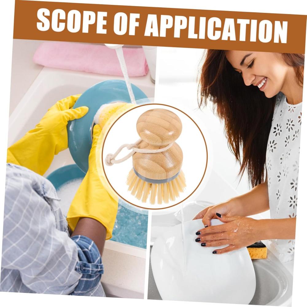 Short-bristled Dishwashing Brush - Round Bamboo Brush with Sturdy Plastic Bristles - a Multi-functional Cleaning Brush Suitable