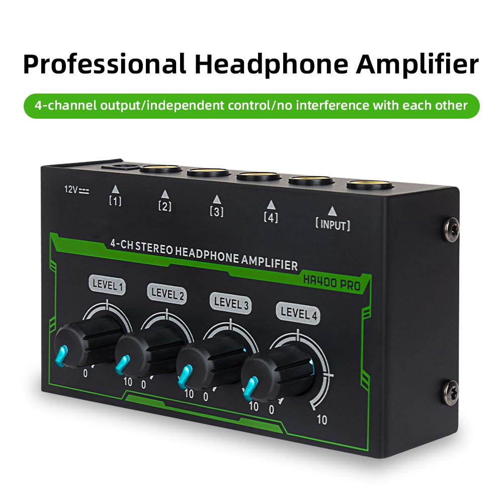 Amplificator pentru căști Btuty, amplificator stereo pentru căști cu 4 canale, mini amplificator audio cu adaptor de alimentare, interfață DC 12V, amplificator portabil pentru căști