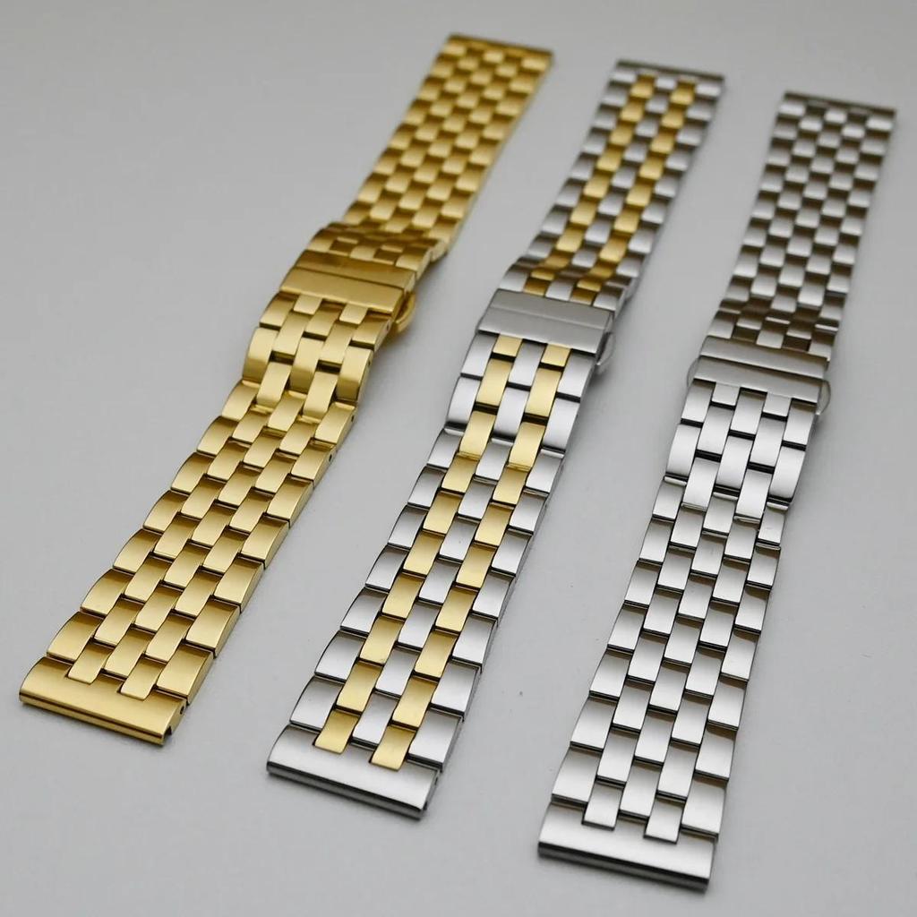 Stainless Steel Watchband Watch Band Solid Polished Bracelet Straps Curved End 24mm 22mm 21mm 20mm 19mm 18mm