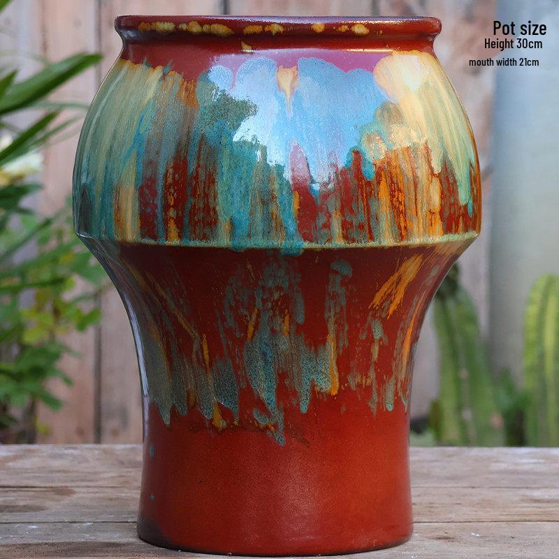 Retro Handmade Large Ceramic Flower Pot for Succulents and Green Plants, Ideal for Home and Landscaping Use