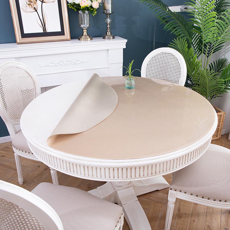 Round Table Tablecloth Pvc Soft Plastic Glass Waterproof, Oil-Proof and Scalding-Proof, Leave-In Round Impervious Dining Table Mat Household