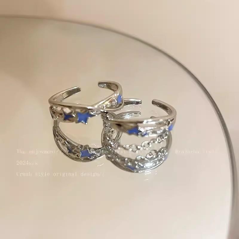 Glazed Chain Star-shaped Opening Ring for Women, Sweet and Cool Style, Five-pointed Star Ring for Index Finger, Design-inspired Finger Ring