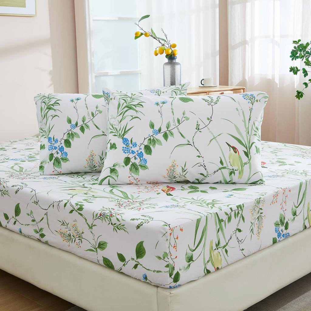 Plant Flower Pattern Bed Hat Three-Piece Digital Printing Bedding Bed Hat Three-Piece Set Children And Adults